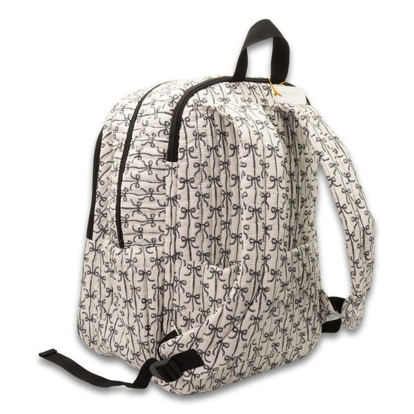 Quilted Bow Backpack in Black and Cream