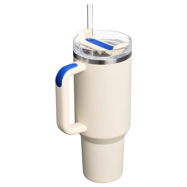 Stanley The 40os Quencher H2.0 Flowstate™ Tumbler In Cream Royal Stanley The 40os Quencher H2.0 Flowstate™ Tumbler In Cream Royal