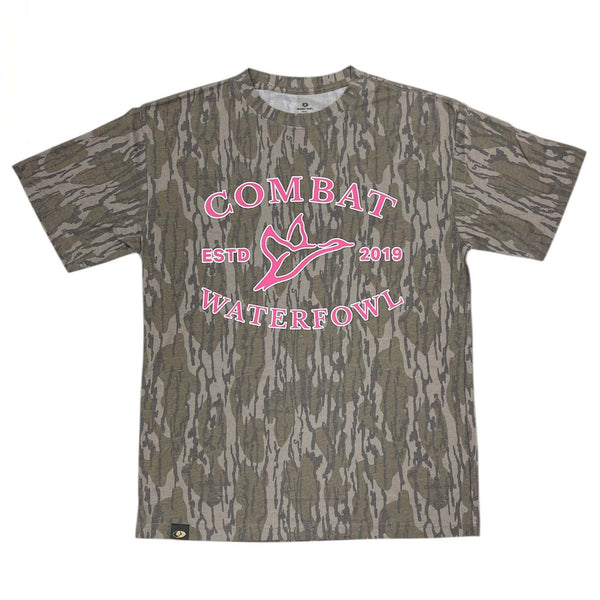 Mossy Oak Camo Pink Combat Logo Short Sleeve T-Shirt in Bottomland