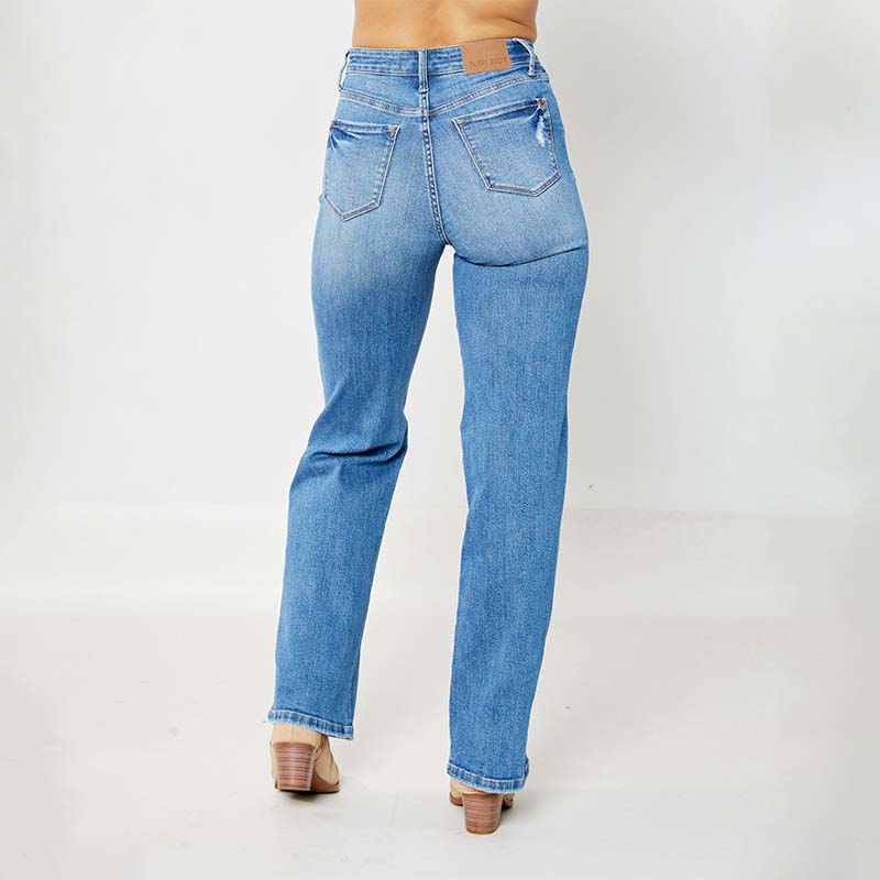 Destroyed High Rise Straight Jeans