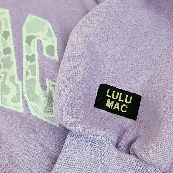 pois ポワmarshmallow pullover マュマロプルオーバー Lulu Mac Camo Embroidered Crew in Lavender | Palmetto Moon