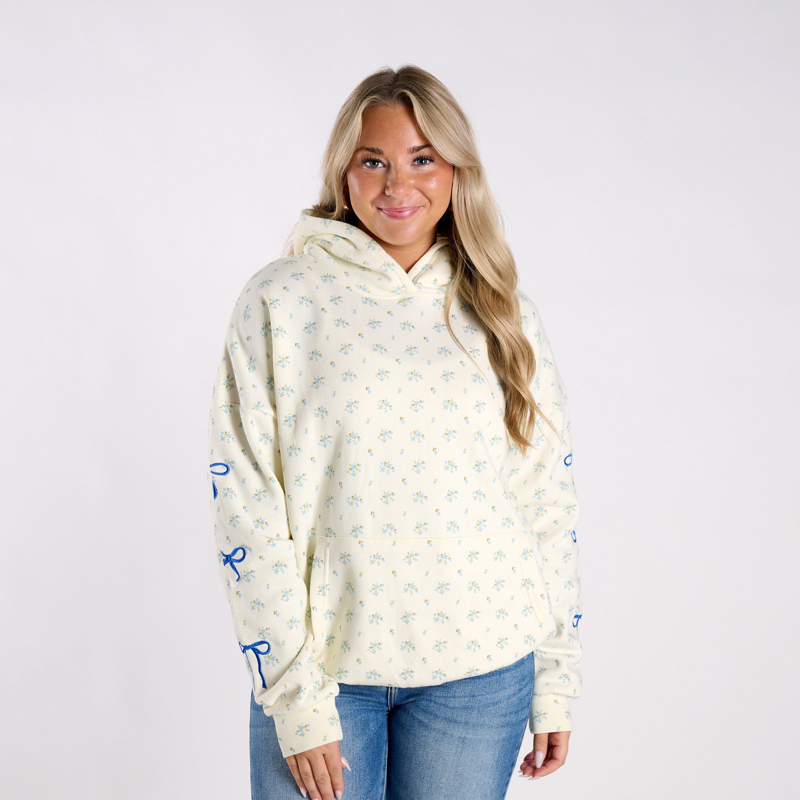 Blue Floral Bow Hoodie