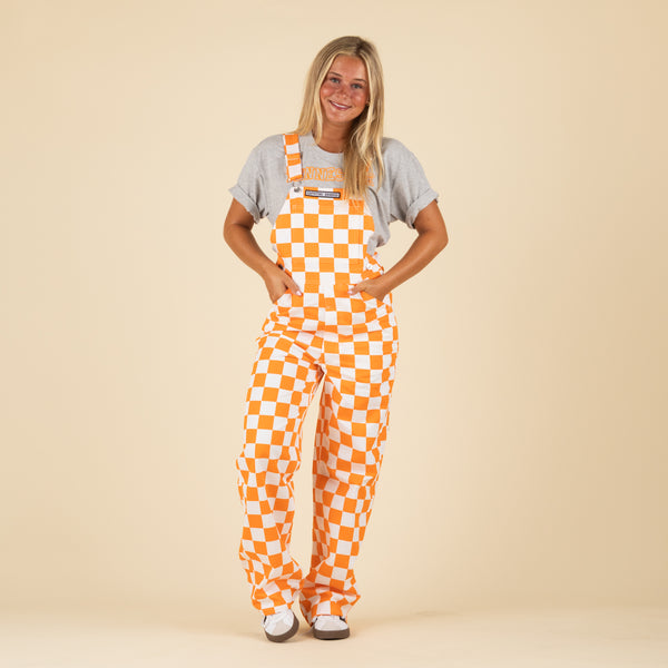 orange and white checkered overall dress Game Bibs Orange/White Overalls Adult Large Color:Lilac Foil sku_EW8156MA-BURGUNDY-FO Jacquard Puff Sleeve Fitted These checkered overalls were