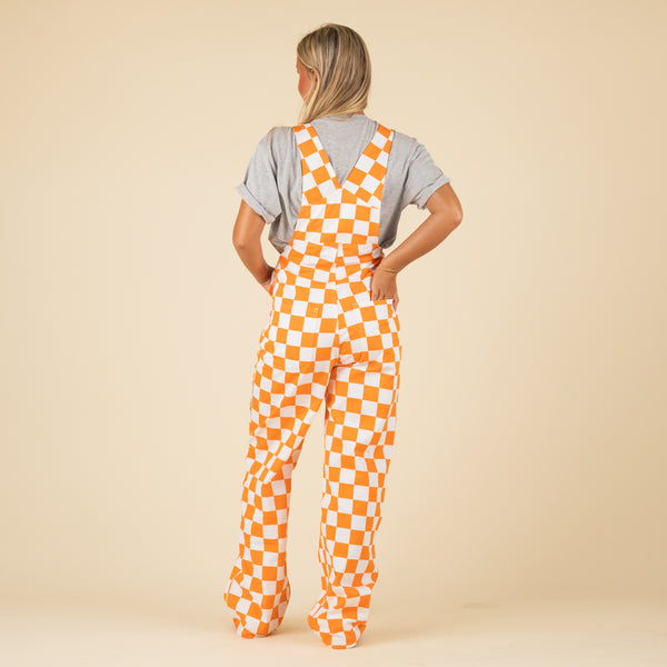 orange and white checkered overall dress Game Bibs Orange/White Overalls Adult Large FFS S Material Velvet Maxi Dress in Age:Child-14