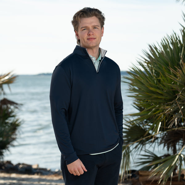 COAST Mariner 1/4 Zip Solid Pullover in Navy | Palmetto Moon