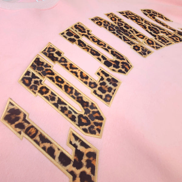 Lulu Mac Leopard Embroidered Crew in Light Pink | Palmetto Moon