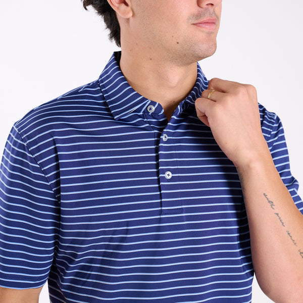 Simply Southern Men's Striped UPF Polo in Navy | Palmetto Moon