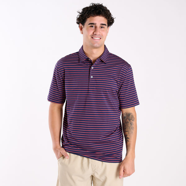 Simply Southern Men's Striped UPF Polo in Red | Palmetto Moon