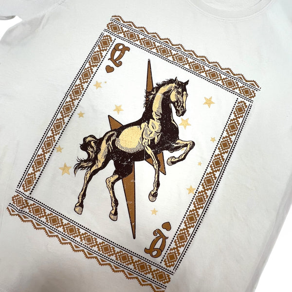 トップス BALMAIN horse print tee 18ss archive Zutter Queen of Hearts Horse Graphic Short Sleeve T-Shirt