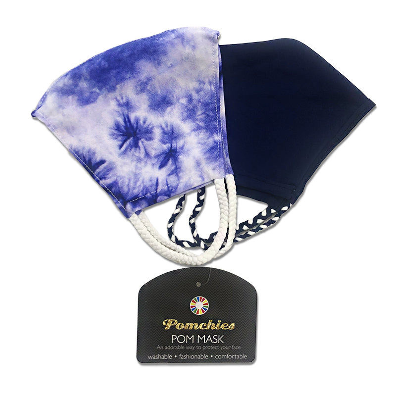 Indigo Tie Dye and Navy Two-Pack Pom Face Mask
