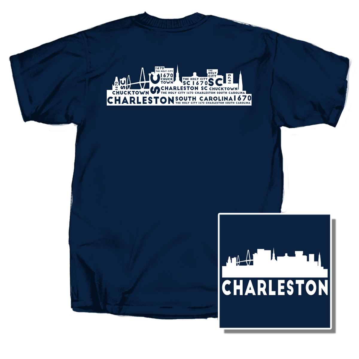 Charleston Word Cloud Short Sleeve T-Shirt in navy
