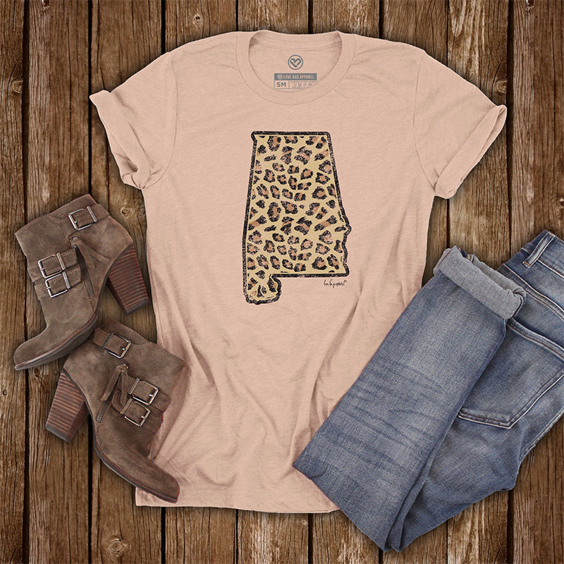Love Bug Apparel Pink Short Sleeve T-Shirt with Alabama Leopard Print