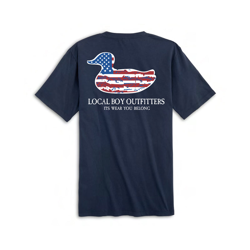 Local Boy Outfitters American Flag Duck Navy Blue Short Sleeve T-Shirt