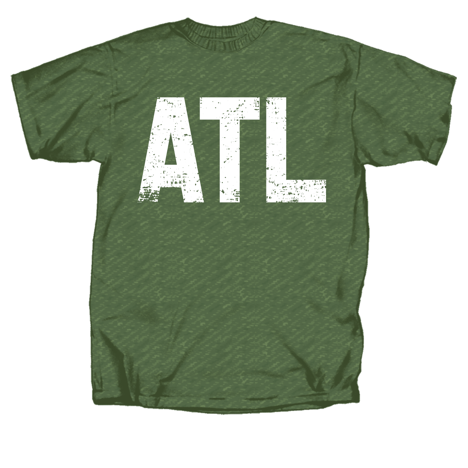 Distressed ATL Airport Code Short Sleeve T-Shirt in green with white letters