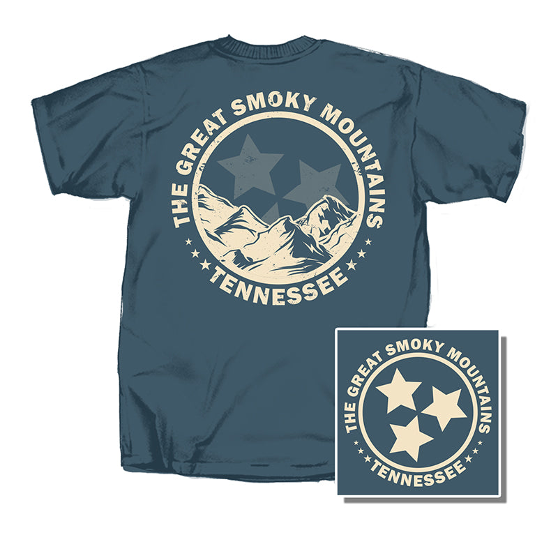 Great Smoky Mountains Circle Blue Short Sleeve T-Shirt