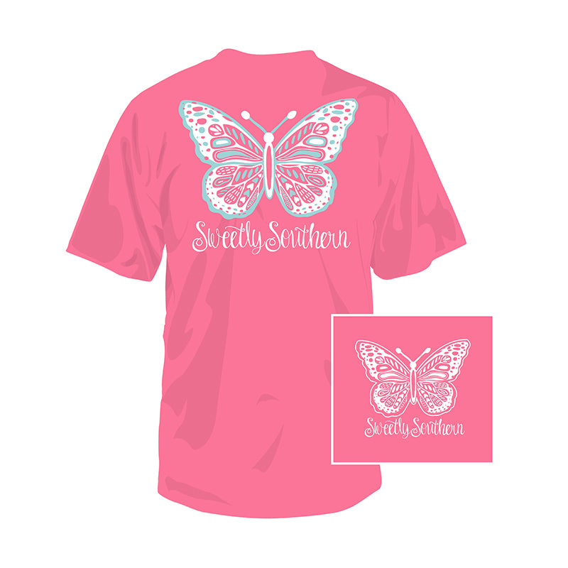 Youth Sweetly Southern Butterfly Short Sleeve T-Shirt pink