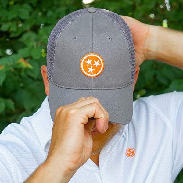 Volunteer Traditions Tristar Pro Mesh Hat in Grey/Orange Palmetto