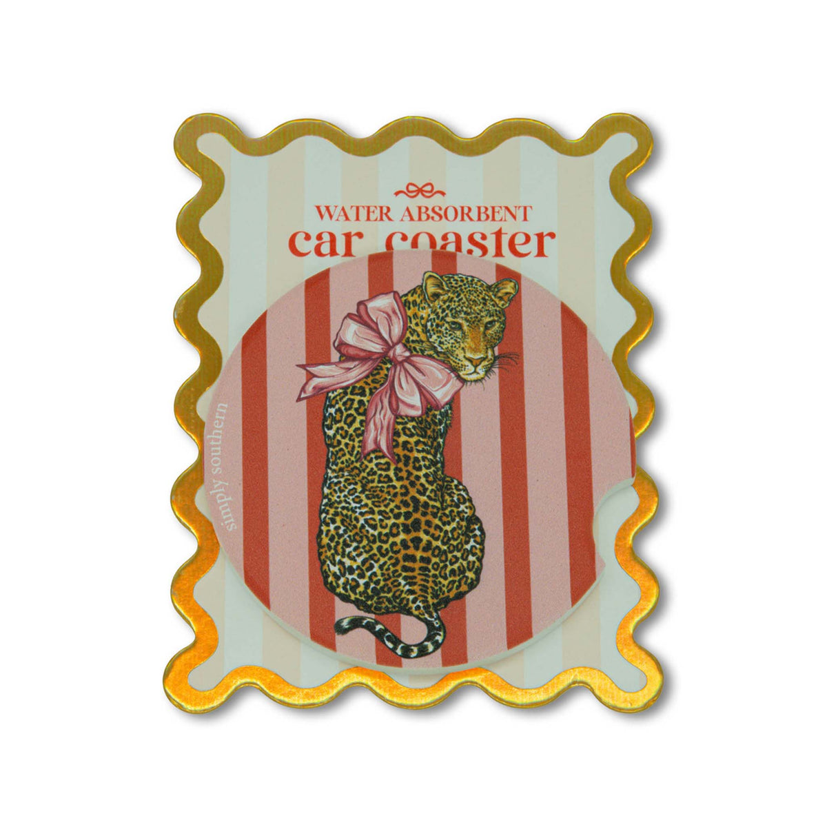 Simply Southern Leopard Single Car Coaster in pink and red stripes