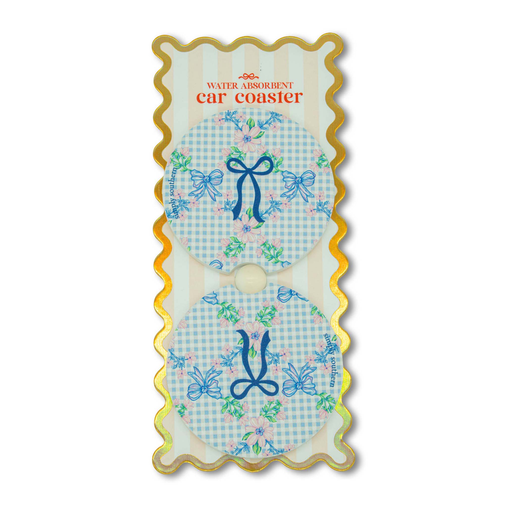 Blue Gingham Car Coaster 2-Pack