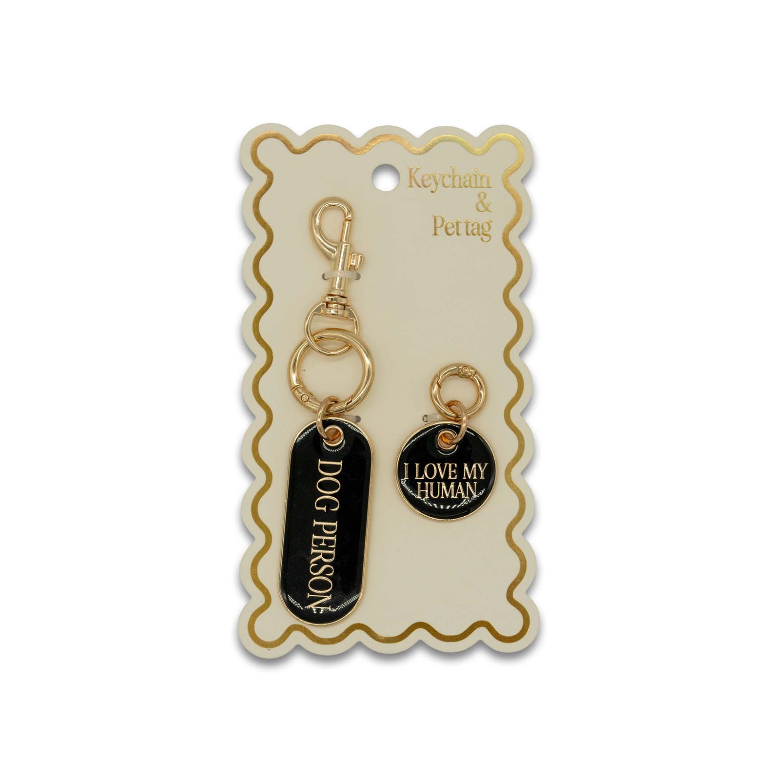 Matching black and gold key chain and pet tag set by Simply Southern.