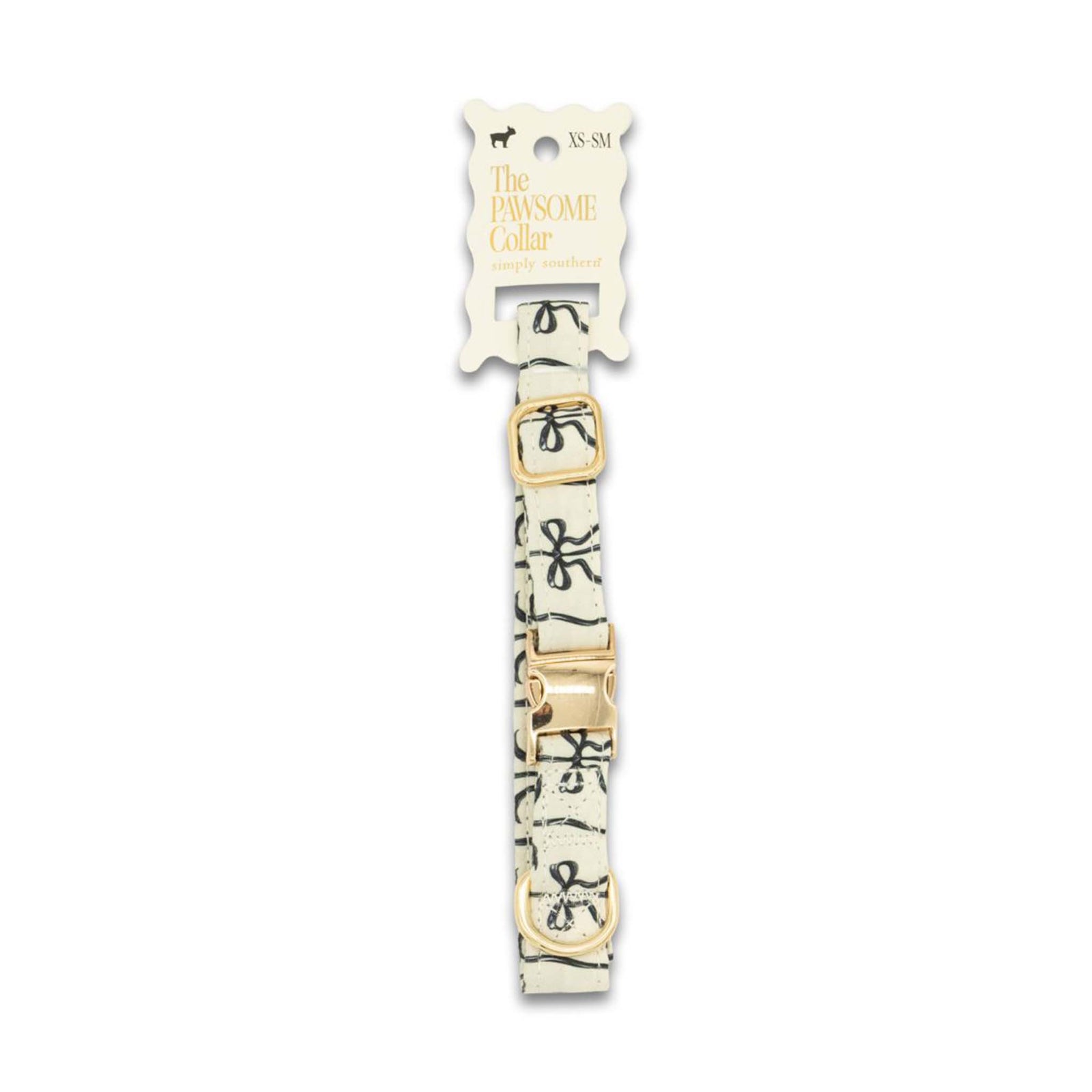 Dog collar with black and gold design on a white background
