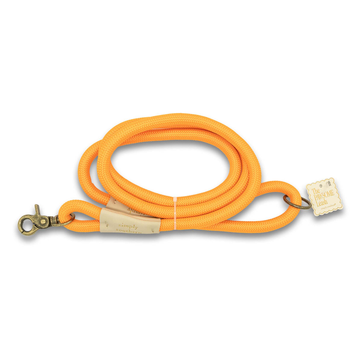 Orange dog leash with brass clasp on a white background by Simply Southern