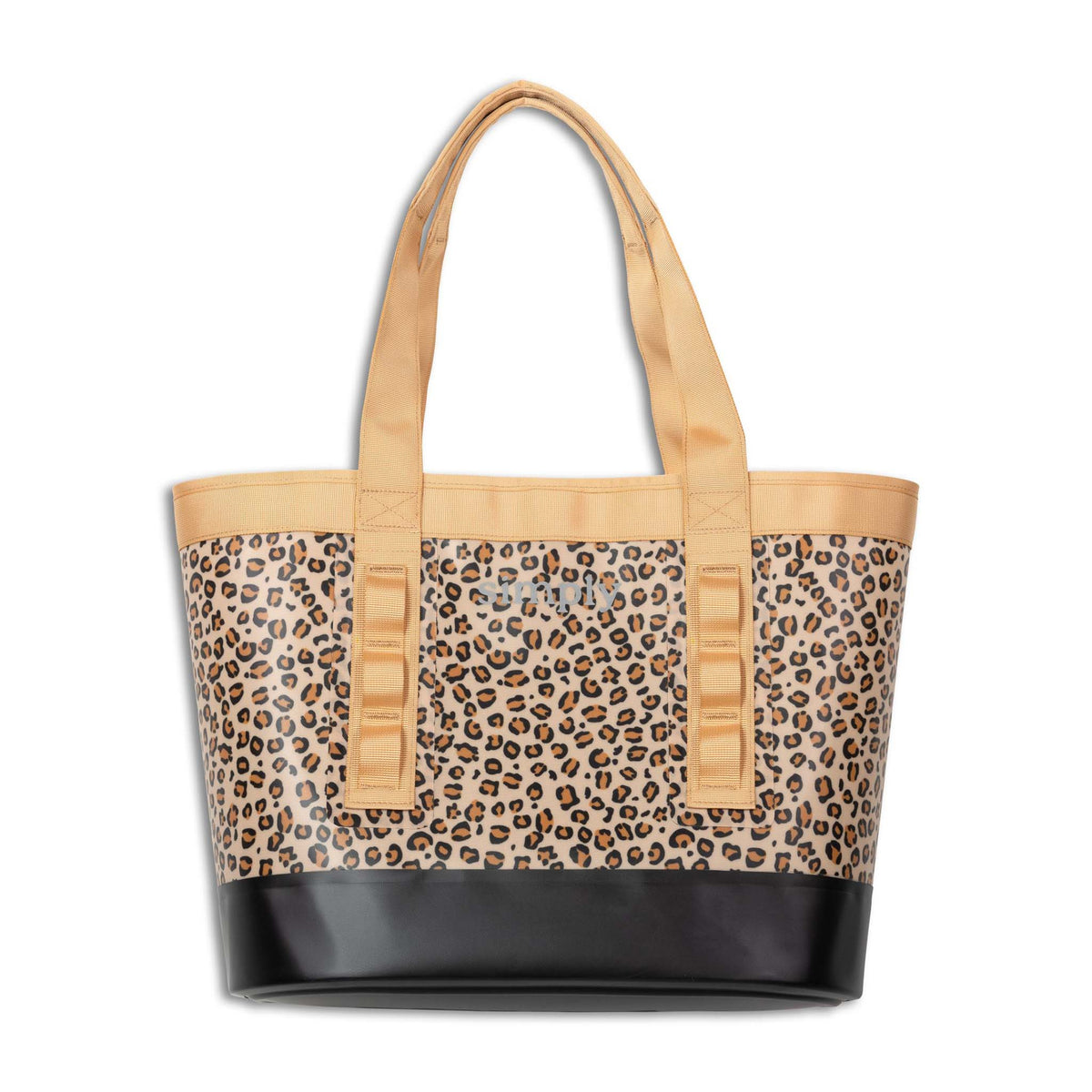 Leopard print tote bag by simply southern shown on a white background.