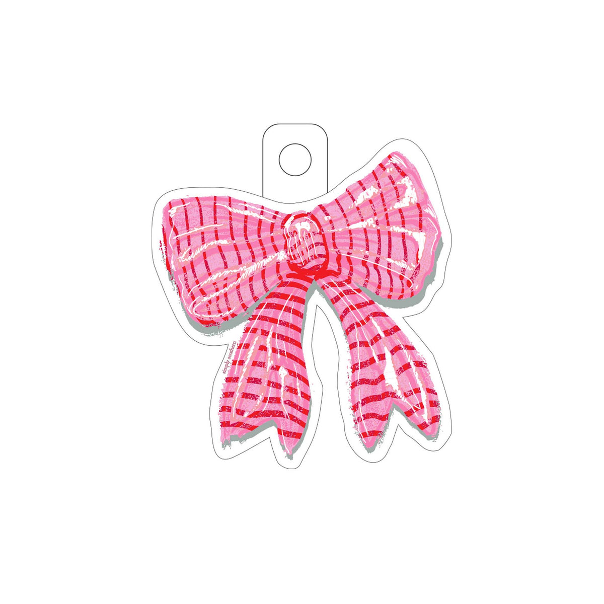 Simply southern pink and red striped bow decal on a white background