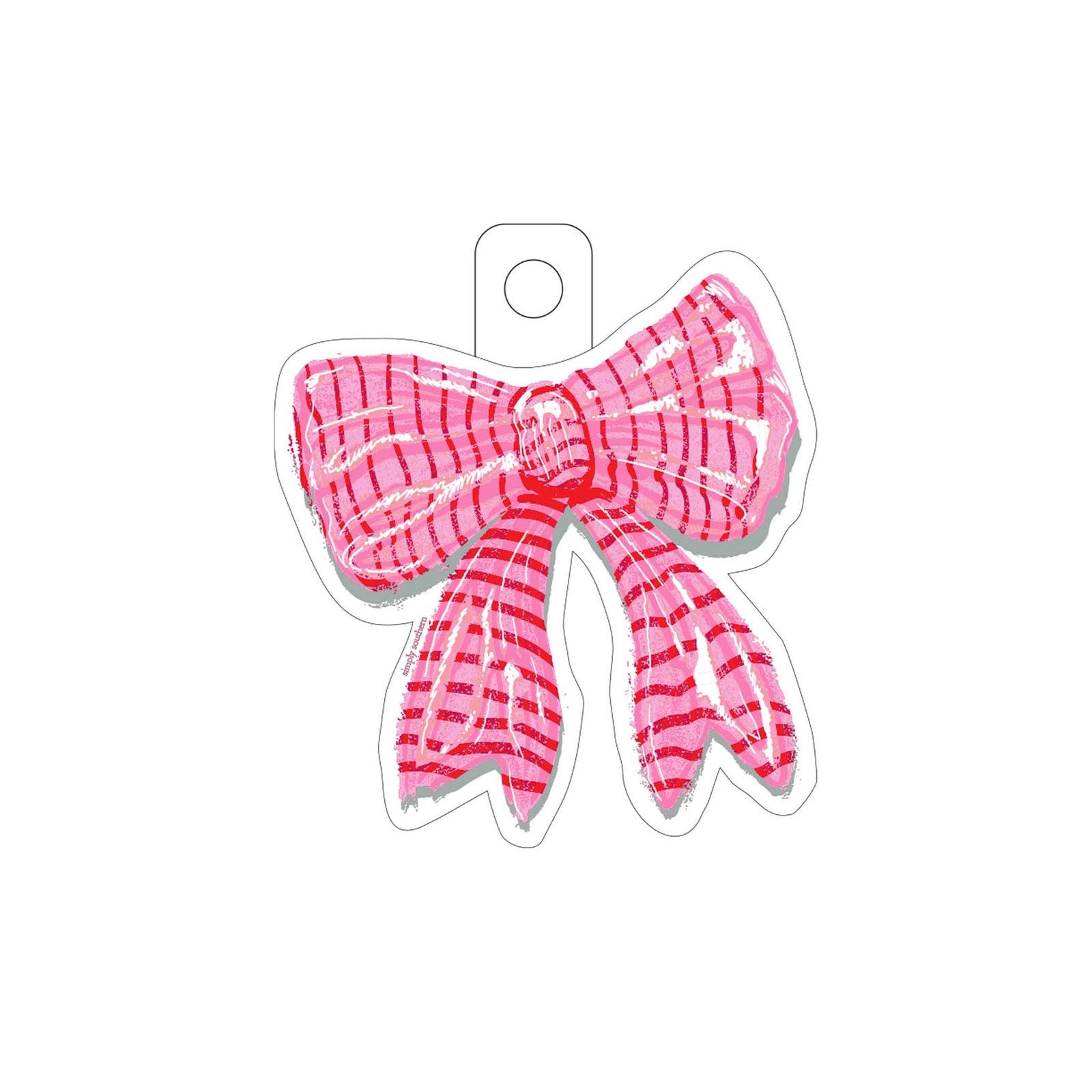 Simply southern pink and red striped bow decal on a white background