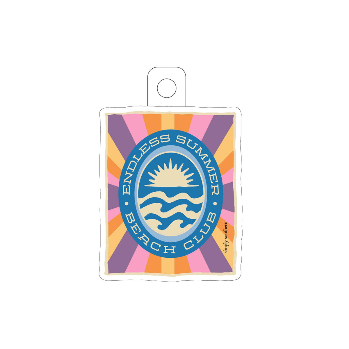 Colorful sticker 'Endless Summer Beach Club' with a logo on a white background
