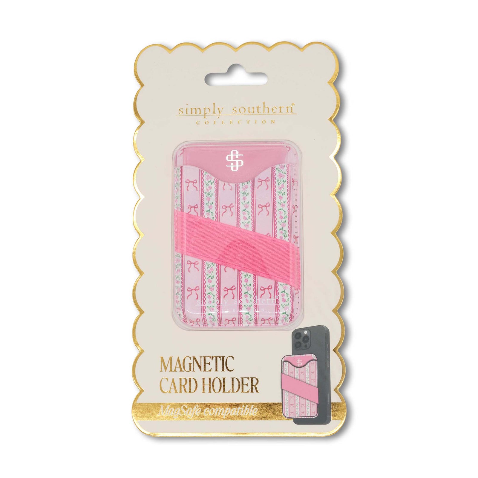 Pink magnetic card holder with floral design on packaging, featuring 'simply southern' branding.