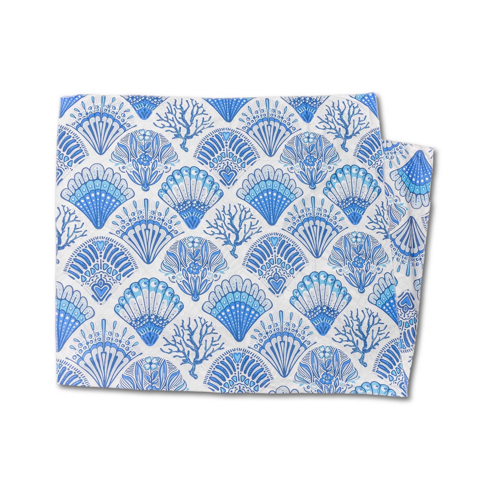 Simply southern Sculpted Shells Printed Oversized Quick Dry Towel with blue shells and coral