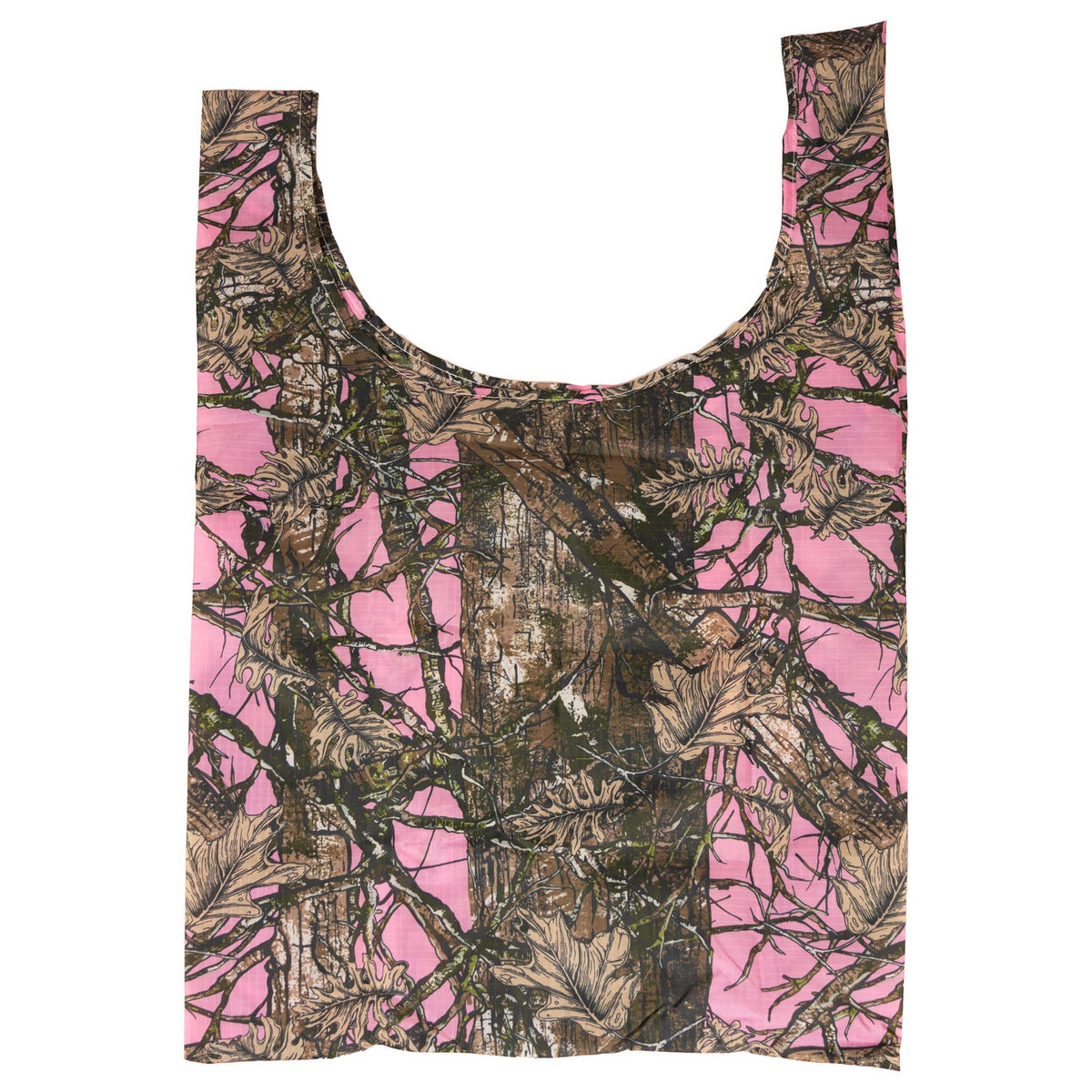 Simply Southern Large Market Tote in pink camouflage print with brown and green tree branch details, laid flat to show full pattern