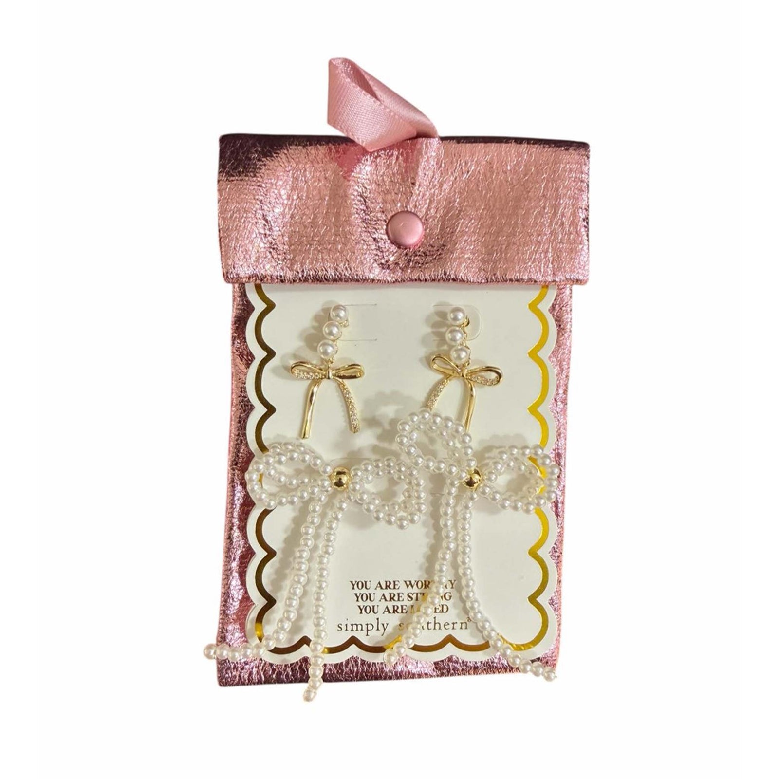 Simply Southern Pearl and Gold Bows Earring 2 piece Set