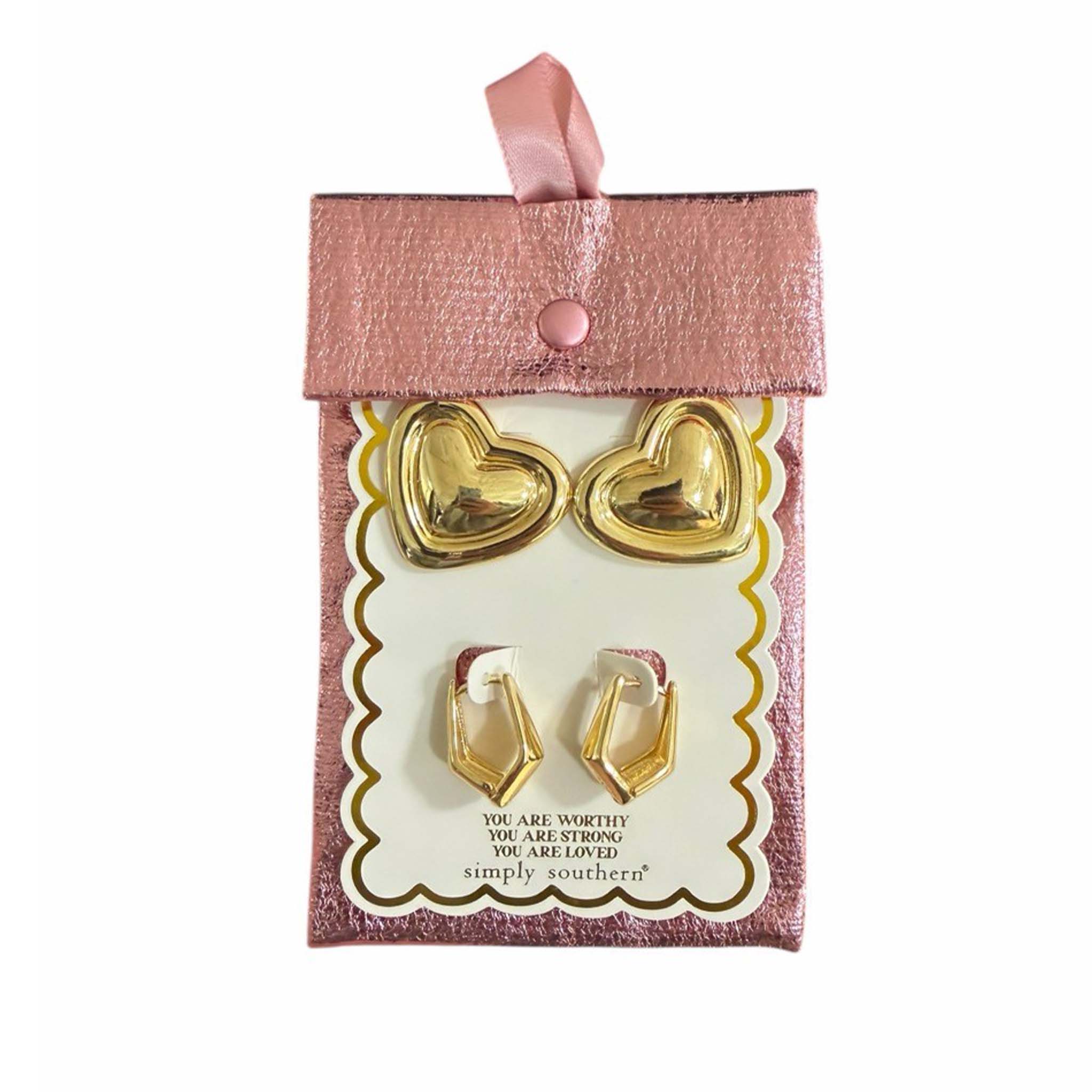 Heart and Geometric Shape Gold Earring Set
