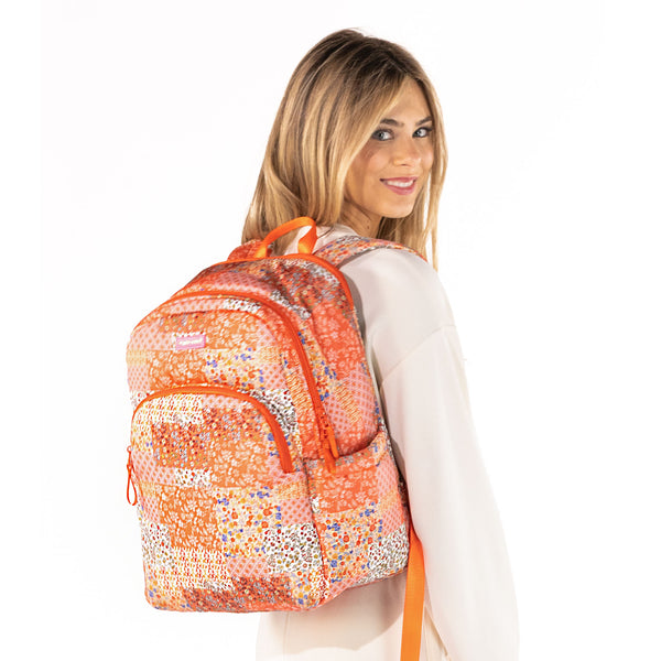 Quilted Floral Backpack in Coral