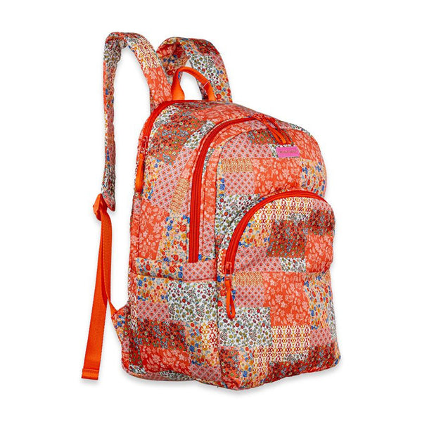 Quilted Floral Backpack in Coral