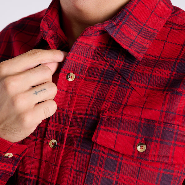 Western Prep Corduroy Flannel in Red