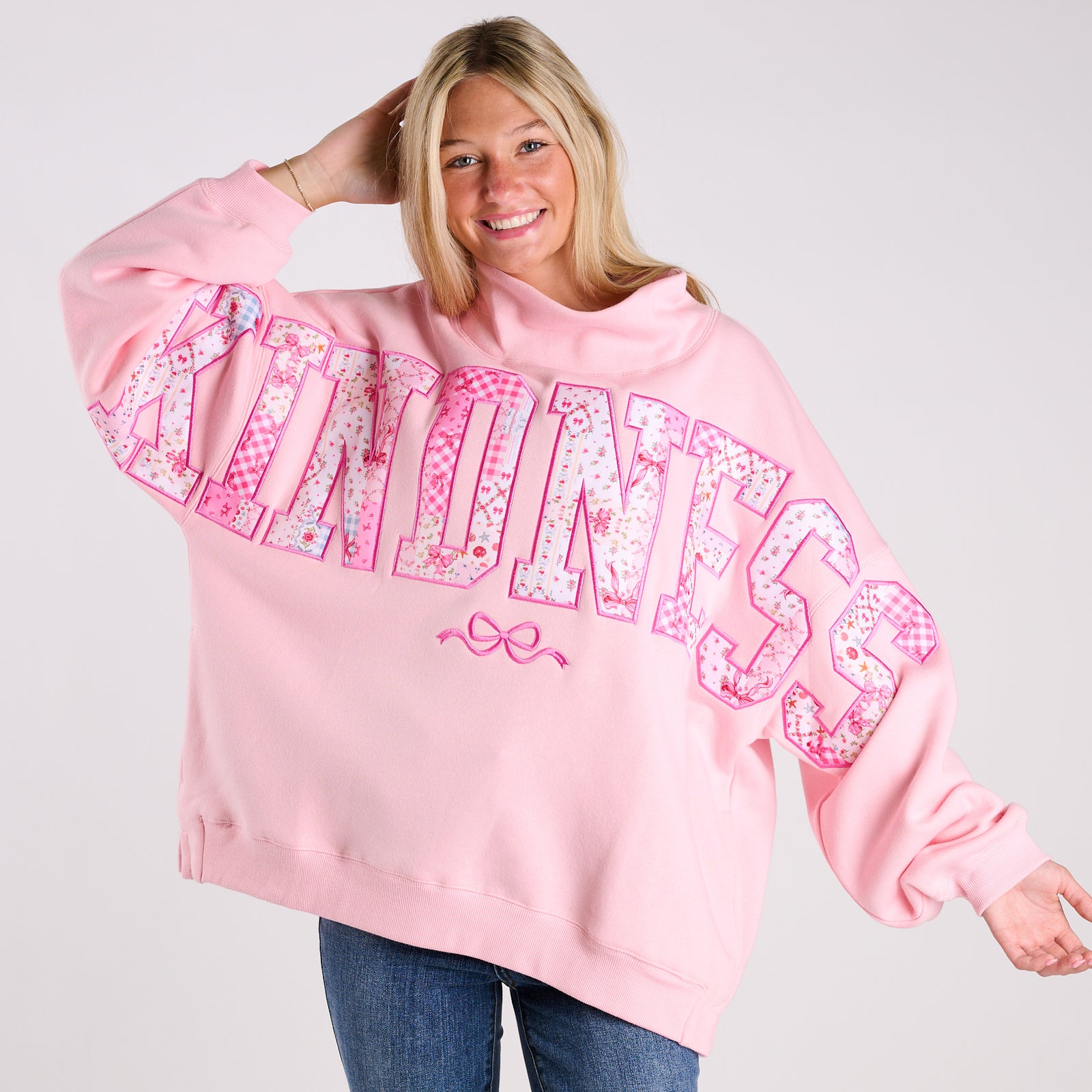 Kindness Patchwork Letter Mock Neck Sweatshirt
