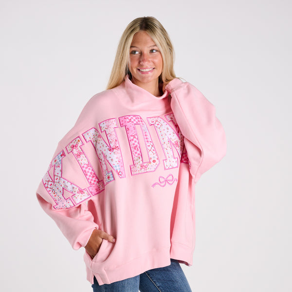 Kindness Patchwork Letter Mock Neck Sweatshirt
