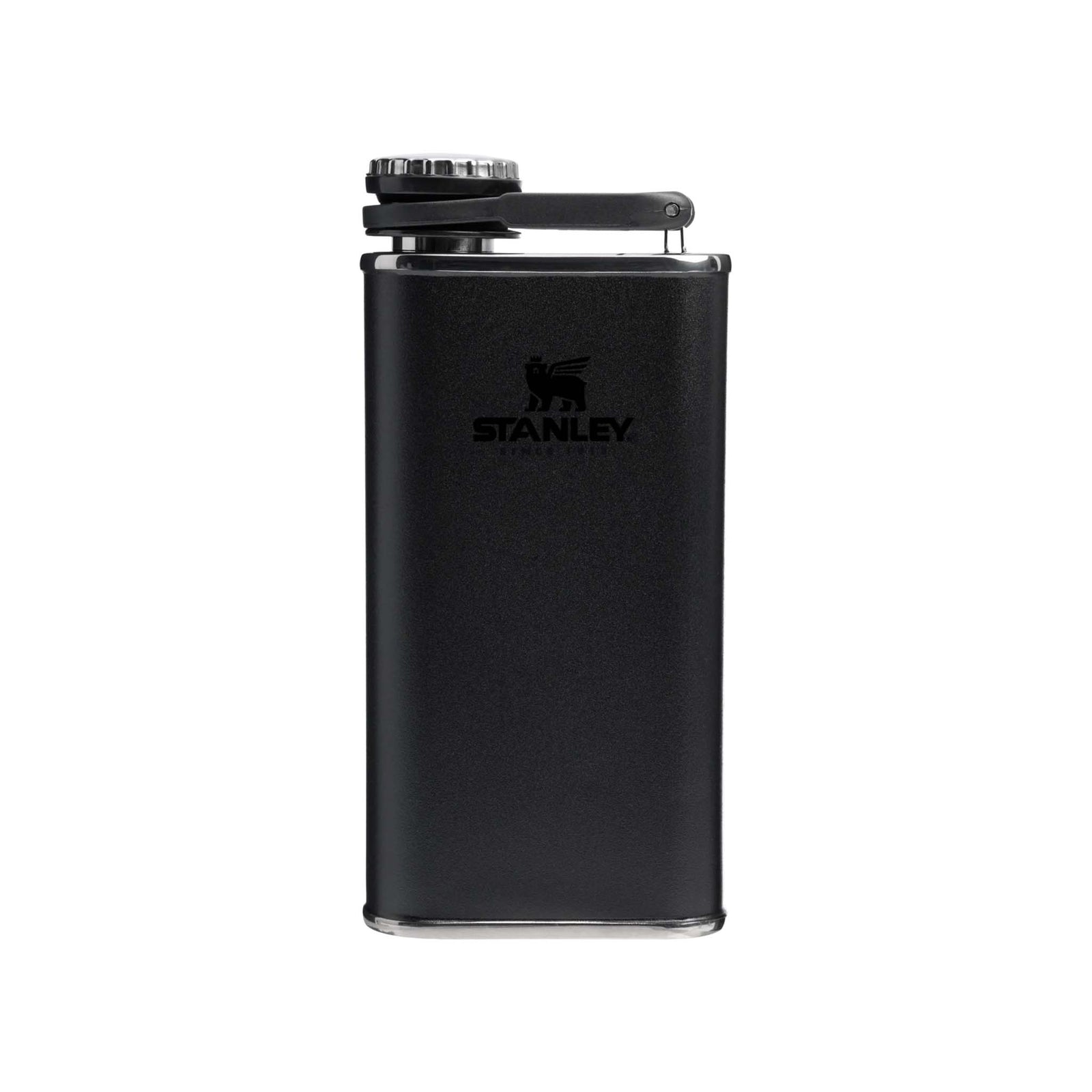 Stanley The Easy Fill Flask in Black with lid closed 