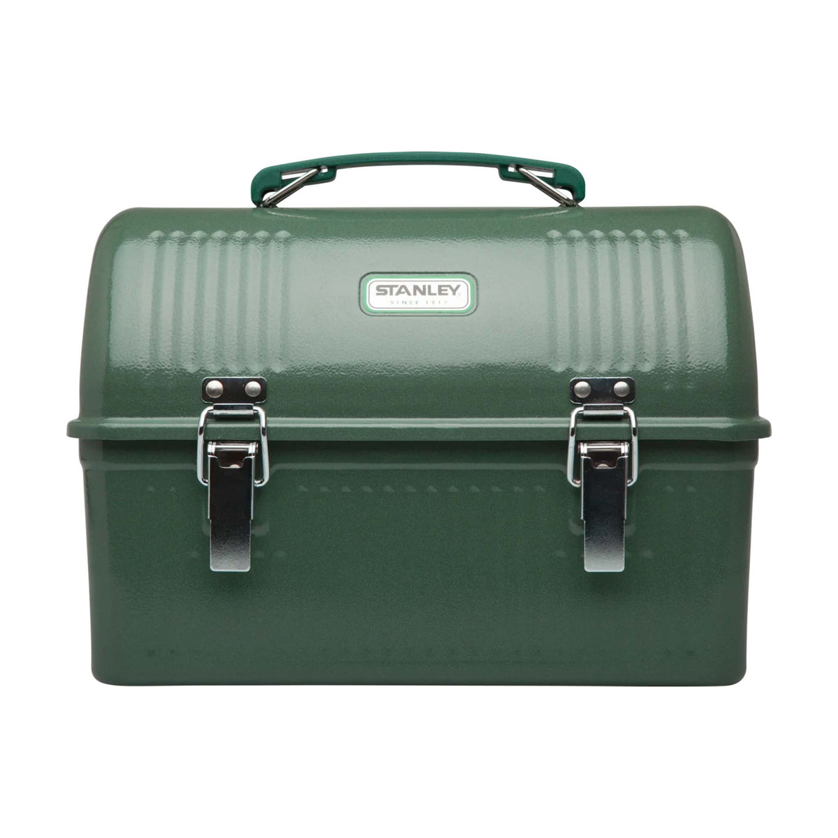 Stanley The Legendary Classic Lunch Box in Hammertone Green with lid closed.