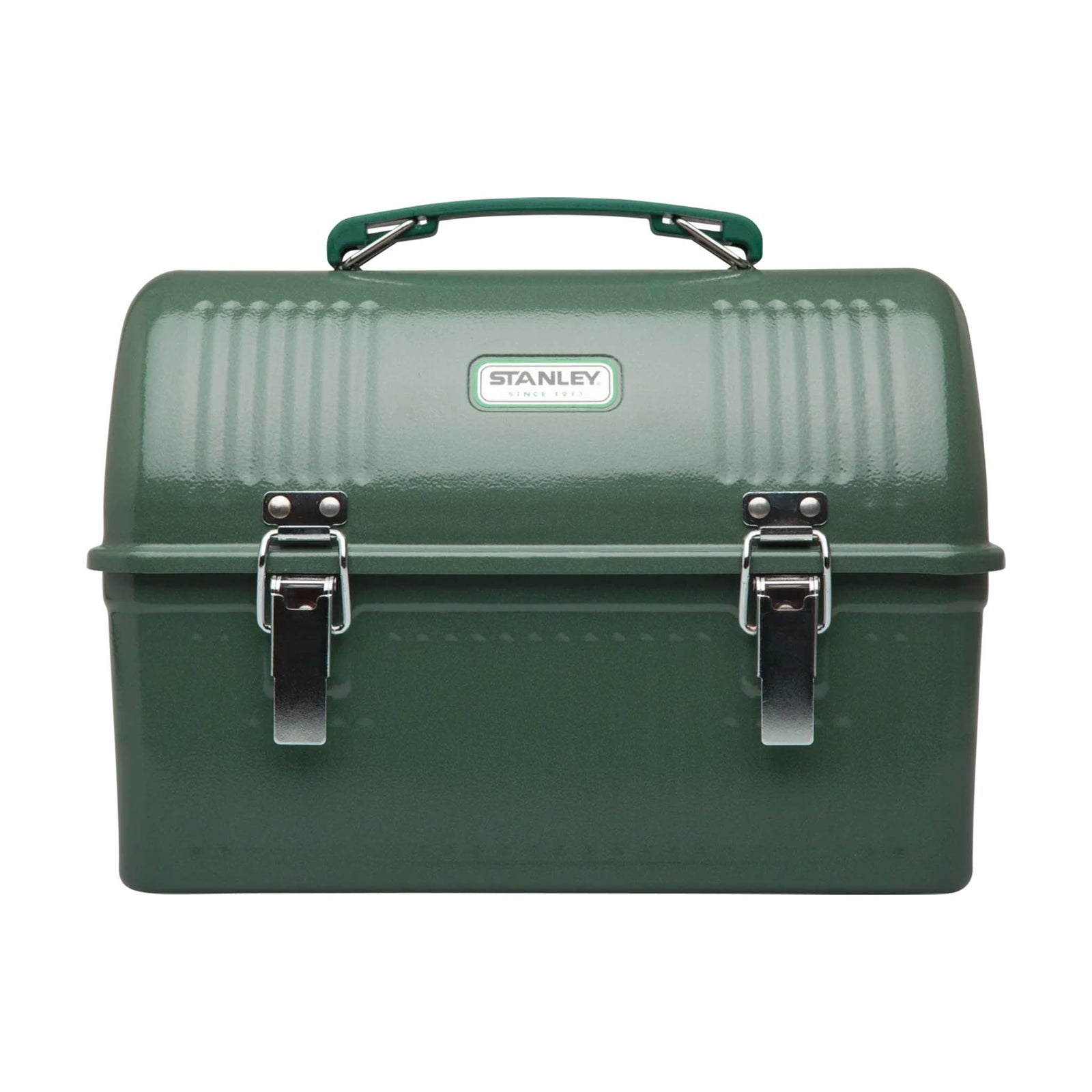 Stanley The Legendary Classic Lunch Box in Hammertone Green with lid closed.