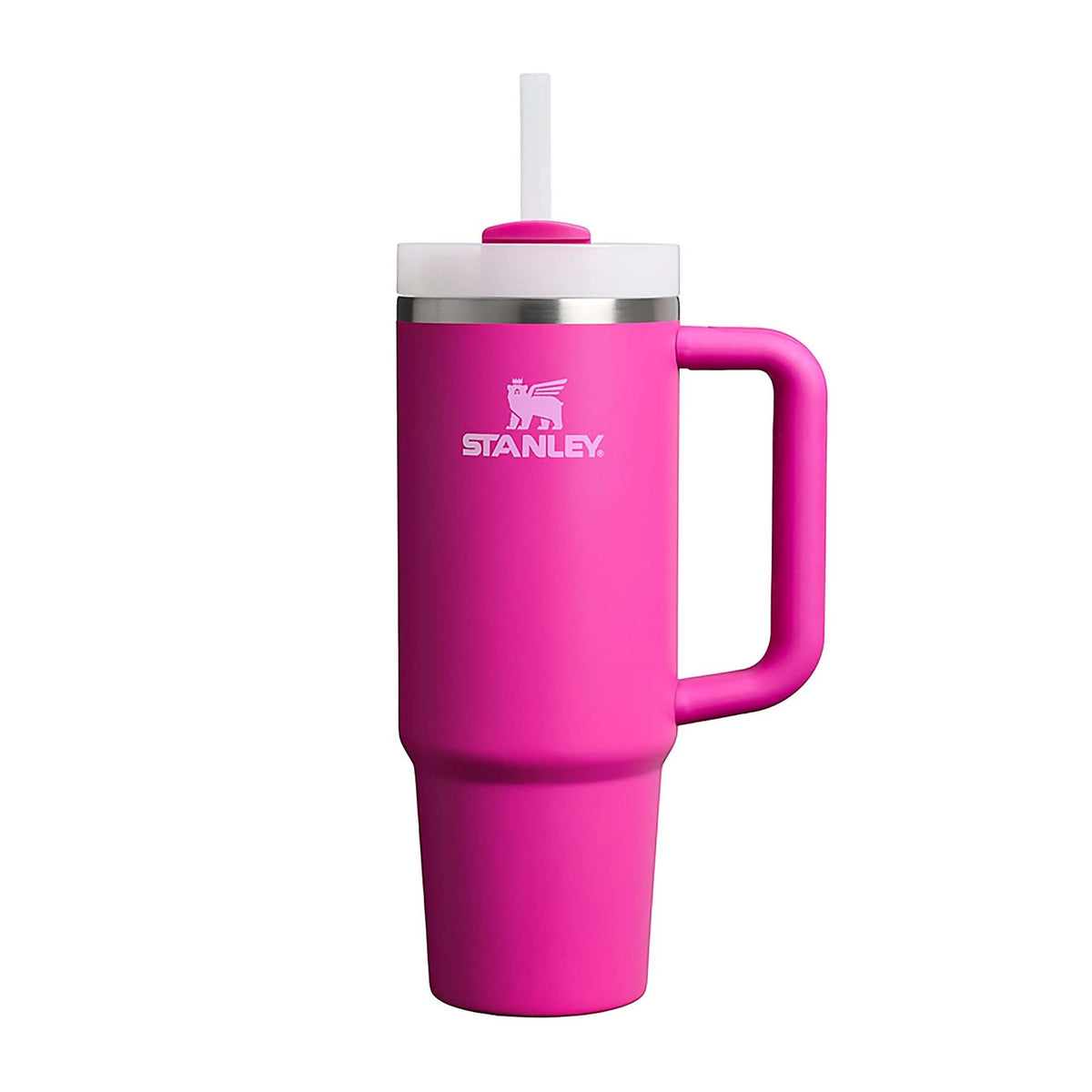 Stanley Quencher H2.0 FlowState Tumbler in Violet Blossom with FlowState lid and straw inserted.