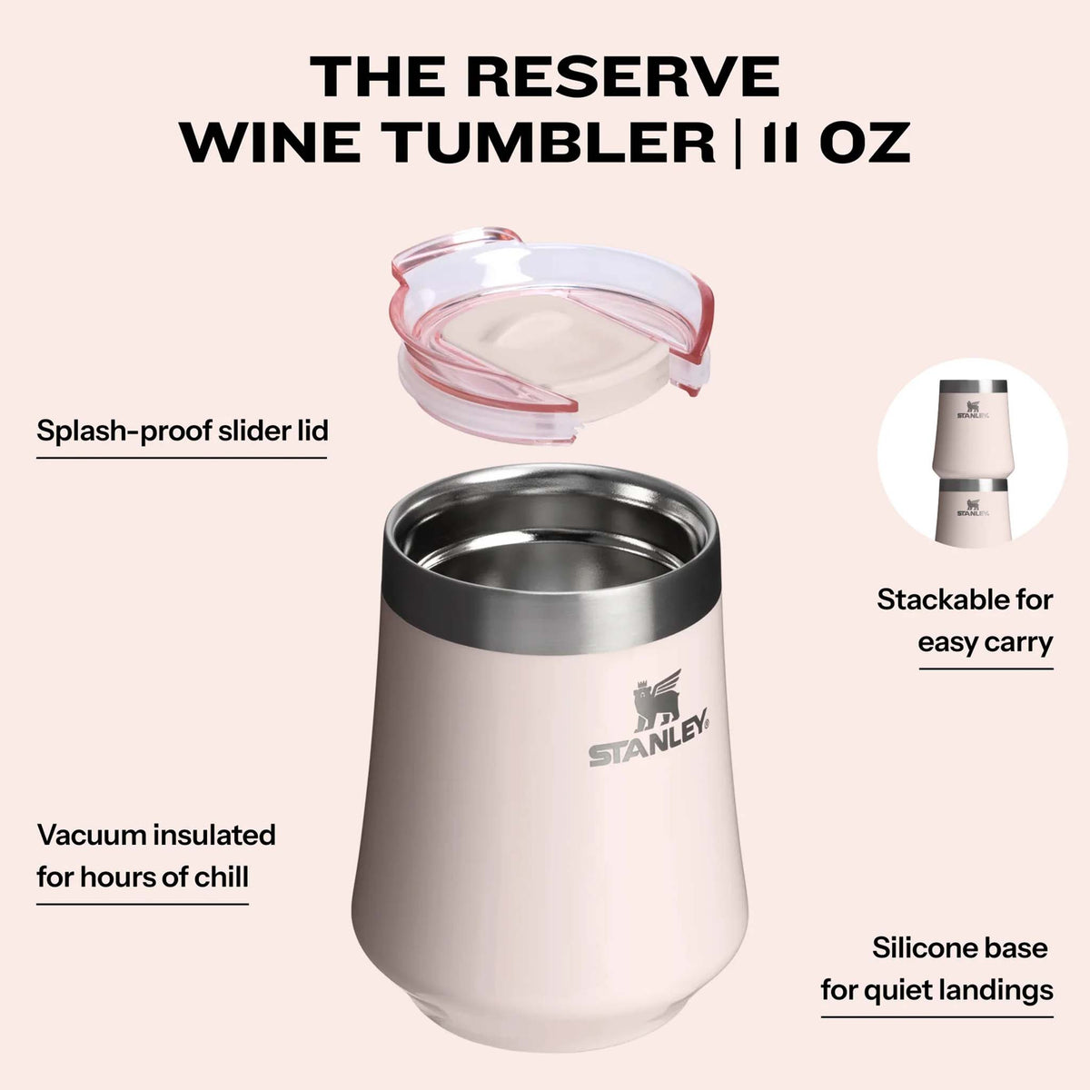 Stanley The Reserve Wine Tumbler 11oz in Rose Quartz Gloss