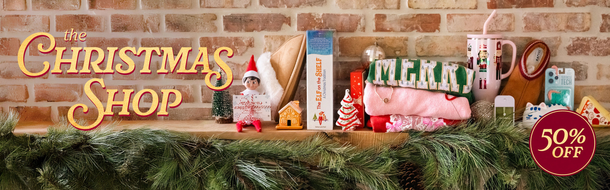 Shop 50% off Christmas apparel, accessories, and decor.