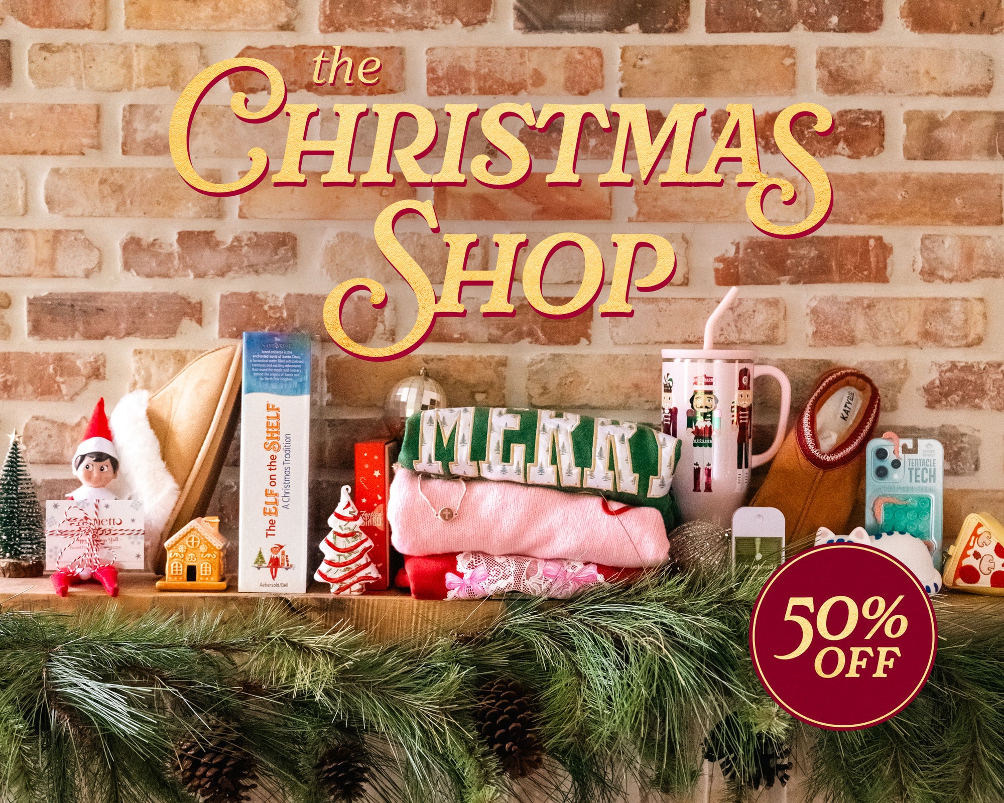 Shop 50% off Christmas apparel, accessories, and decor.