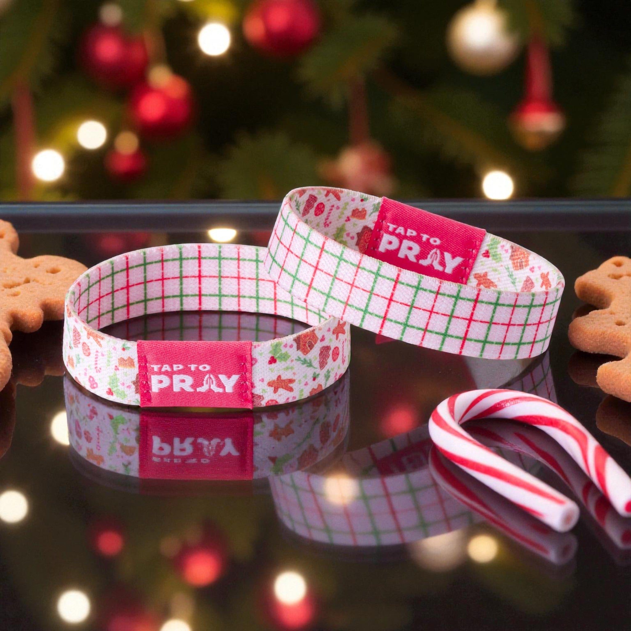 Tap To Pray Wristband Peppermint Plaid