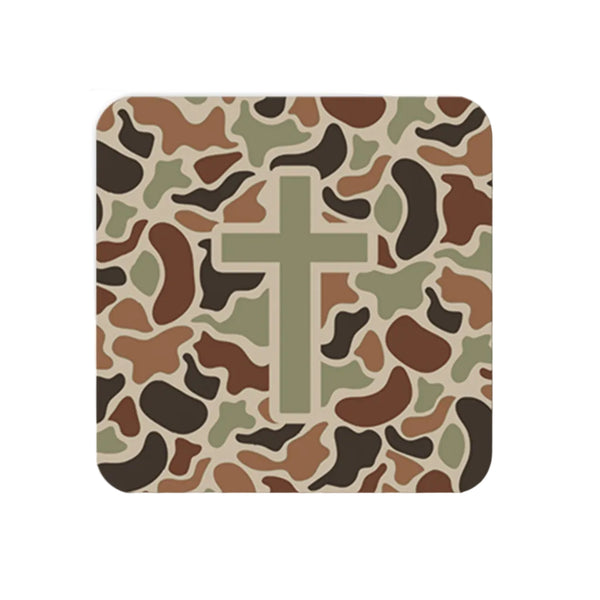 Tap To Pray Sage Camo Cross Sticker