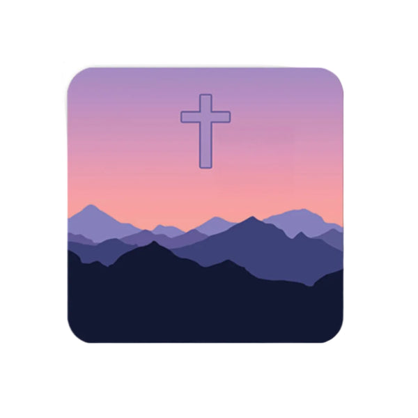 Tap To Pray Mountain Horizon Cross Sticker
